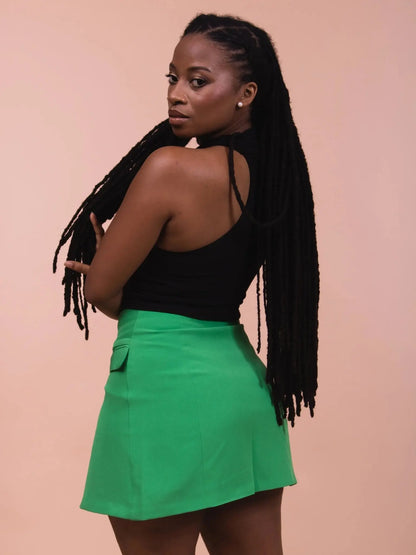 Mini Jupe portefeuille verte avec poches - PRETTYGYAL