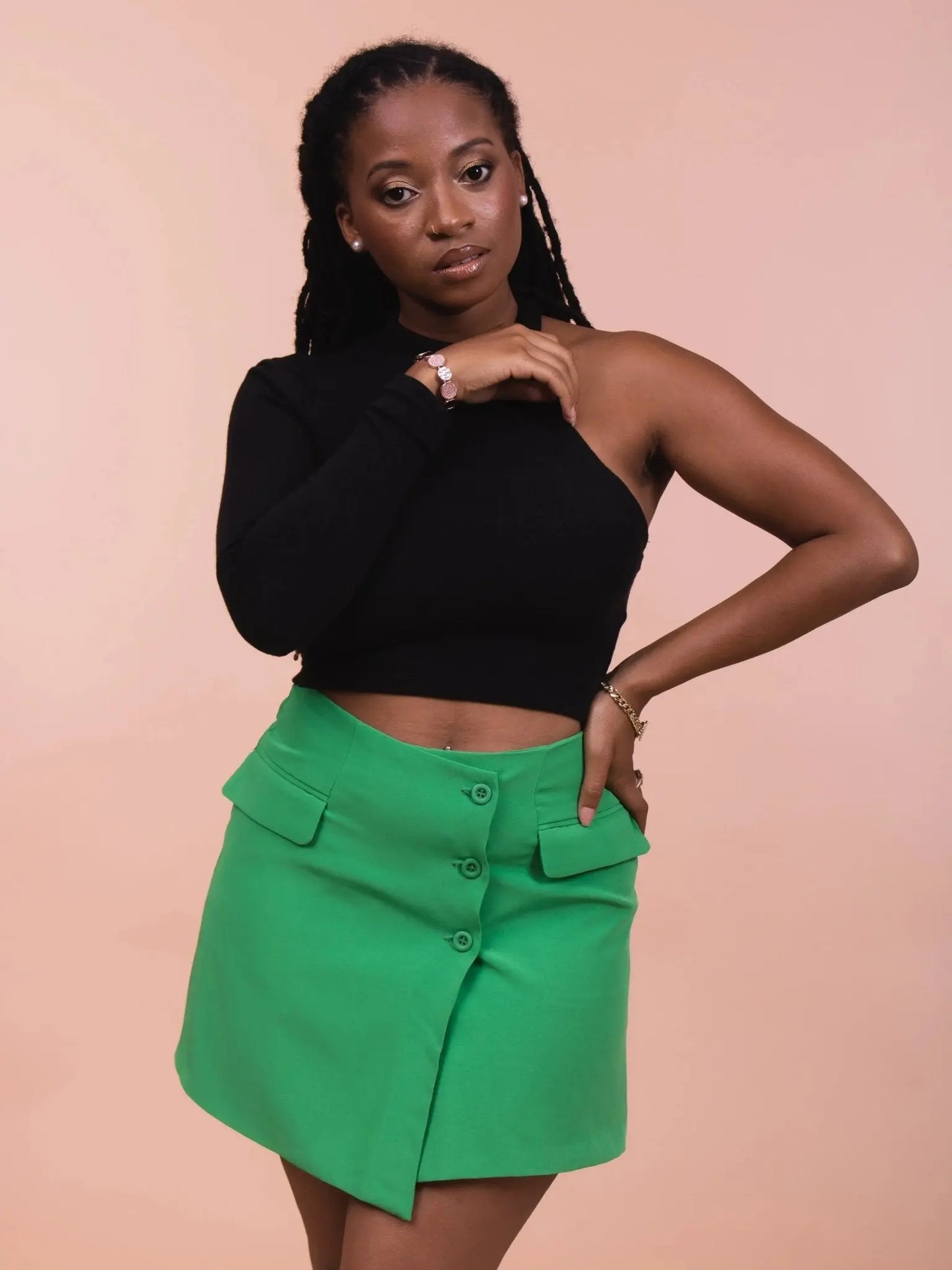 Mini Jupe portefeuille verte avec poches - PRETTYGYAL