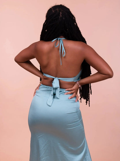 Robe longue Lilou satinée à nouer - PRETTYGYAL